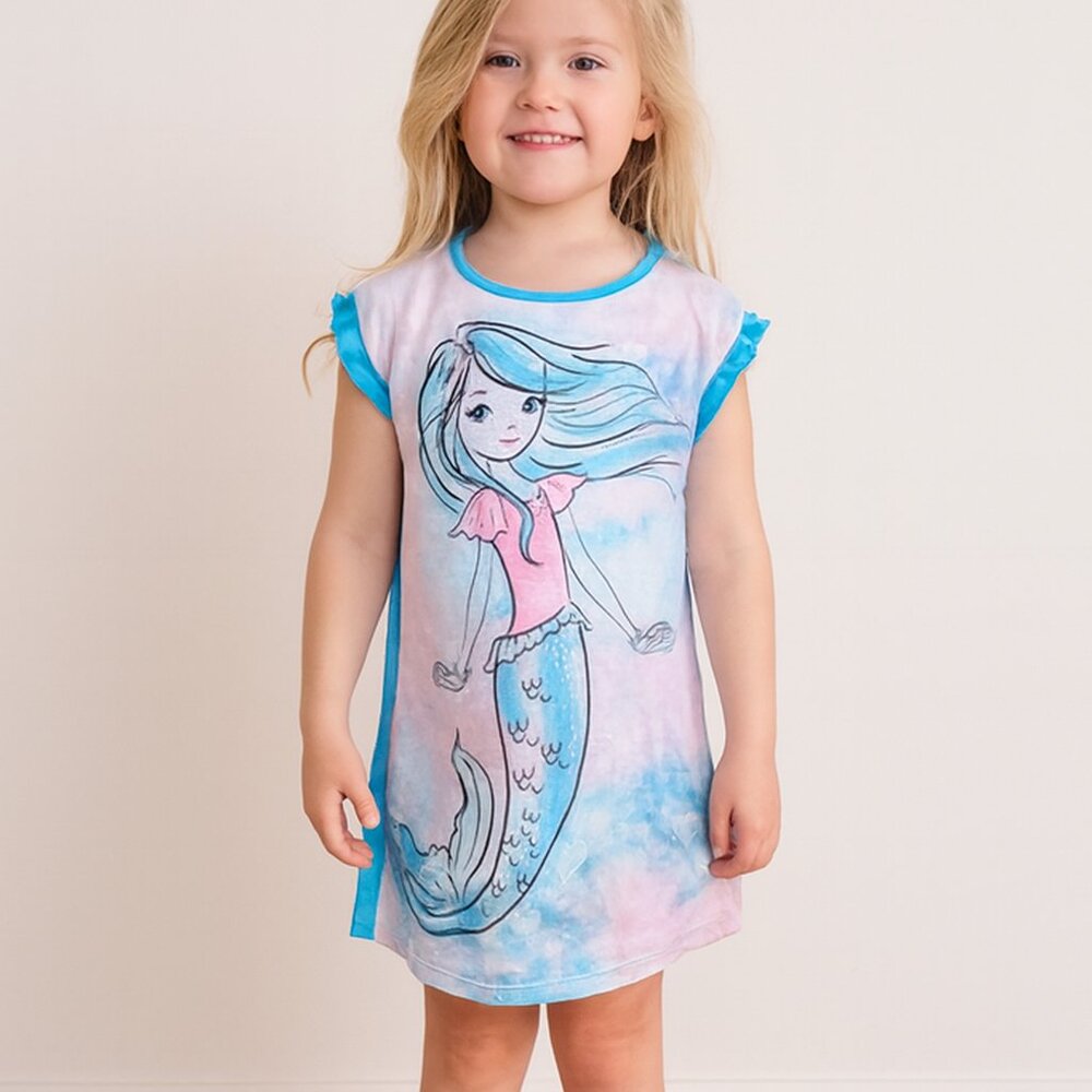Wonder Nation Girls Mermaid Graphic Nightgown Pink Blue Short Sleeve XS 4-5 PJs